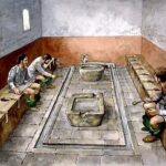 Raffigurazione di uno dei primi bagni pubblici