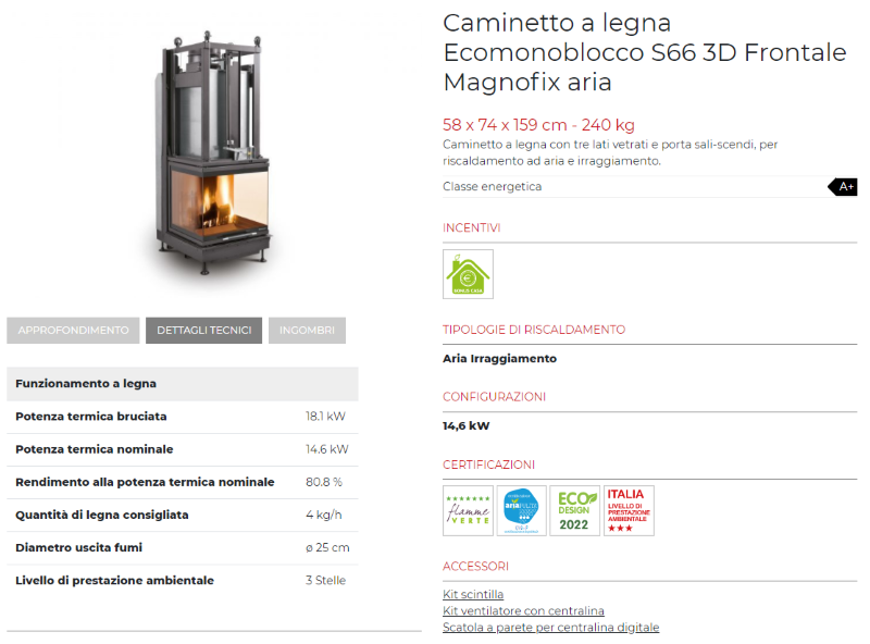 Palazzetti: Camino Ecomonoblocco S66 3D a legna - immagine 2
