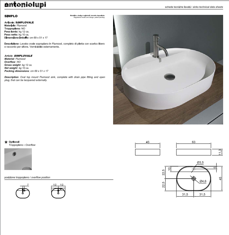 Antoniolupi: Lavabo Simplovale - immagine 4