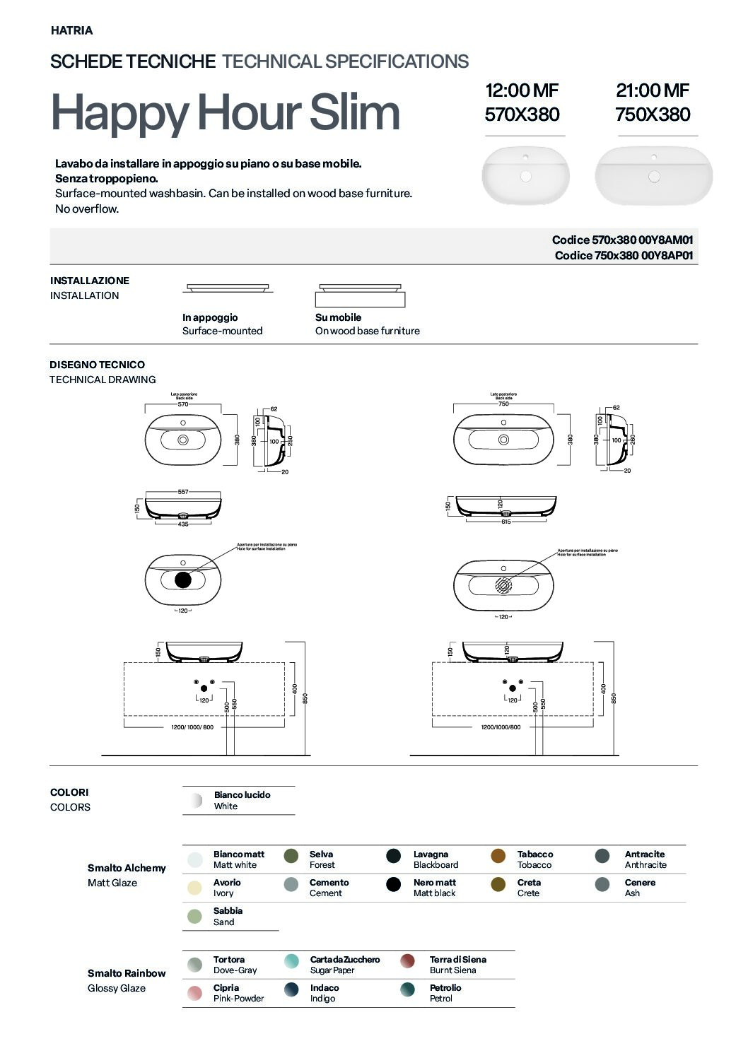 Hatria: Lavabo in appoggio 12:00 S Monoforo - immagine 4